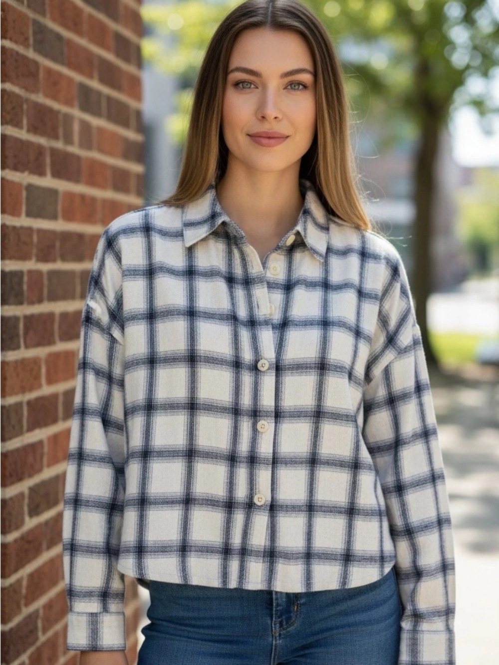 Madewell Heartfield Crop Window pane Button-Down Shirt